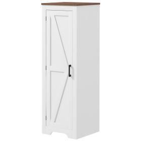 Farmhouse Accent Cabinet with Adjustable Shelf Barn Door Storage Cabinet for Living Room Floor Pantry Cabinet White