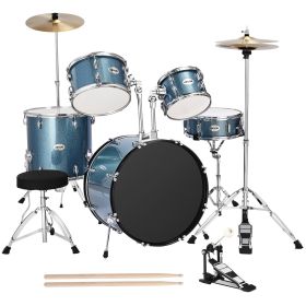 Drum Set, 5-Piece 22 in Junior Drum Sets, Beginner Drums Set with Adjustable Throne, Cymbal, and Drumsticks, Musical Learning Drums Instrument Ki