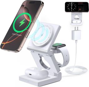 3 in 1 Wireless Charging Station for Apple Multple Devices - Foldable Magnetic Wireless Charger Dock -Travel 18W Charging Pad for iPhone 17 16 15