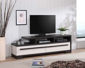 1pc Entertainment Console Modern Design Chalk Ebony Wood Finish Open Shelf Two Spacious Drawers TV Stand