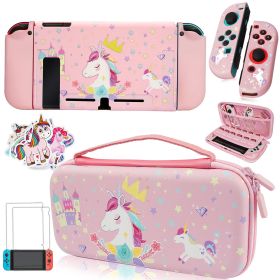 Pink Unicorn Carrying Case Compatible with Nintendo Switch (NOT OLED or LITE) with Dockable Protective Grip Case+Screen Protector+Unicorn Sticker