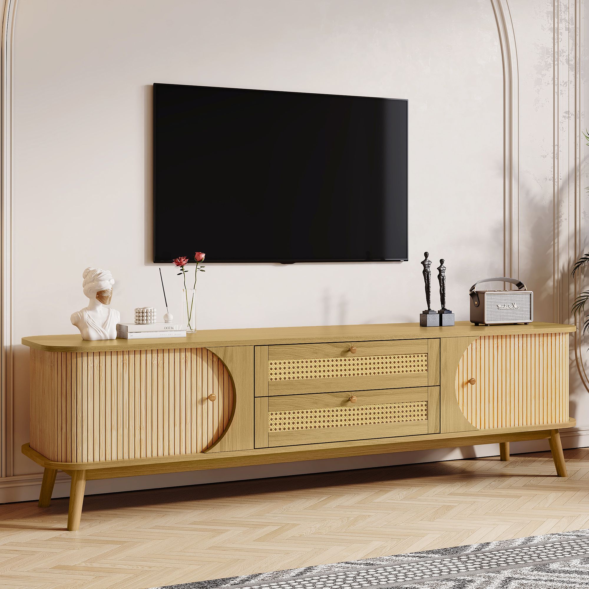 Hav Rattan 9p Rattan TV Stand for TVs up to 75'', Modern Farmhouse Media Console ...