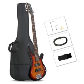 [Do Not Sell on Amazon]Glarry 44 Inch GIB 5 String H-H Pickup Laurel Wood Fingerboard Electric Bass Guitar with Bag and other Accessories Sunset