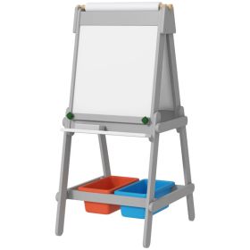 Easel for Kids, Art Easel w/ Paper Roll, Double Sided Whiteboard Gray