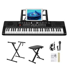 [Do Not Sell on Amazon] GEP-203 61 Key Keyboard with Piano Stand, Piano Bench, Built In Speakers, Headphone, Microphone, Music Rest, LED Screen