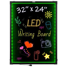 LED Message Writing Board, 32"x24" Illuminated Erasable Lighted Chalkboard, Neon Effect Menu Sign Board