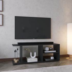 Entertainment Center 17.8" H, with 4 Shelves and 4 Legs, Black