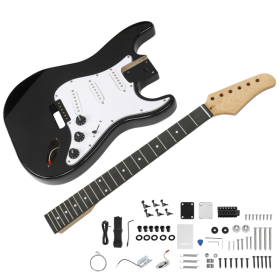 DIY 6 String ST Style Electric Guitar Kits with Mahogany Body, Maple Neck and Accessories Black