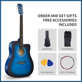 38-inch Blue Guitar (Basswood Body, Matte Finish) with Black Backpack, Shoulder Strap, 2 Guitar Picks, and 1 Set of Guitar Strings