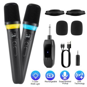 2.4G Wireless Microphones UHF Wireless Microphones Metal Handheld Dynamic Mics with 164FT Range RGB Light for Karaoke Party DJ Wedding Speech Out