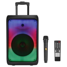 1Pc Portable Wireless Party Speaker Party Speaker With With 5 Colorful Lighting Modes TWS FM USB MMC Slot Aux In Recording Mic Priority Trolley H (Option: Black)