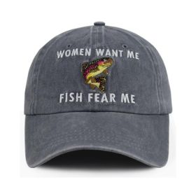 Fish Fear Hat For Men, Adjustable Embroidered Cotton Ponytail Baseball Cap (Option: Grey)
