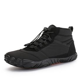 Fleece-lined Waterproof Snow Warm Breathable Couple High-top Casual Cotton Shoes (Option: Black-36)