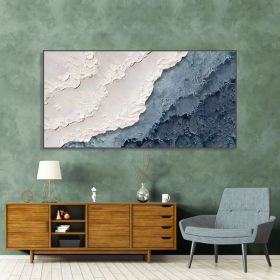 Handmade Oil Painting Textured Wall Art Blue Ocean Painting On Canvas Minimalist Sea Wave Painting Wall Art Morden Art Bedroom Wall Decor Fashion (style: 01, size: 40x80cm)
