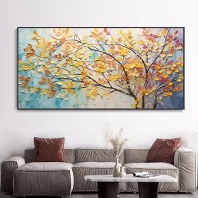 Hand Painted Oil Painting Large Colorful Tree Wall Art Boho Canvas Oil Painting Colorful Leaf Texture Palette Knife Art Contemporary Art Abstract (style: 01, size: 70x140cm)