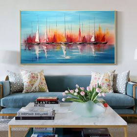 Hand Painted Oil Painting Original Sailboats Painting on Canvas Large Wall Art Abstract Colorful Painting Ocean Art Living room Wall Decor (style: 01, size: 50x100cm)