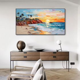Hand Painted Oil Painting Abstract Seaside Landscape Palette Knife Art Impressionist Island Beach Scene Mural Sunrise Over Sea Artwork 3D Wall Ar (style: 01, size: 150X220cm)