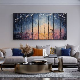 Hand Painted Oil Painting Large Abstract Rain Scenery Oil Painting on Canvas Original Forest Painting Texture Wall Art Living room Home Decor Bed (style: 01, size: 75x150cm)
