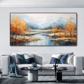 Hand Painted Oil Painting Original Snowy Mountain Canvas Oil Painting Custom Autumn Forest Wall Art Abstract River Landscape Painting Modern Livi (style: 01, size: 70x140cm)