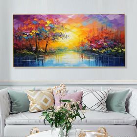 Hand Painted Oil Painting Abstract Autumn Forest Painting Original Lake Hand Painted Oil Painting Yellow Sunrise Landscape Reflection Art Room De (style: 01, size: 100x150)