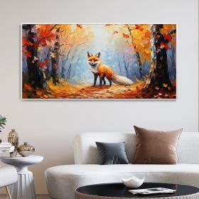 Hand Painted Oil Painting Large Autumn Orange Forest Fox Oil On Canvas Animal Portrait Wall Artwork Golden Fall Nature Home Deco Custom Painting (style: 01, size: 150X220cm)