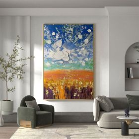 Hand Painted Oil Painting Original Nature Landscape Oil Painting On Canvas Textured Wall Art Abstract Sky Cloud Art Wheat Field Painting Living r (style: 01, size: 90X120cm)