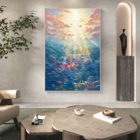 Hand Painted Oil Painting Abstract Underwater Oil Painting on Canvas Original Colorful Ocean Painting Bedroom Home Decor Custom Sunshine Painting (style: 01, size: 60X90cm)