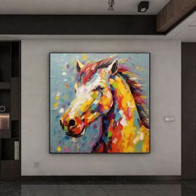 Hand Painted Oil Painting Palette Kinfe Horse Wall Art Original Animal Painting On Canvas Boho Wall Decor Abstract Modern Painting Large Impressi (style: 01, size: 60x60cm)