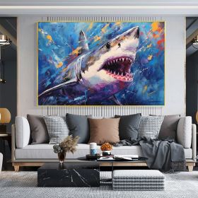 Hand Painted Oil Painting Abstract Shark Oil Painting on Canvas Original Animal Art Custom Ocean Painting Living room Wall Decor Large Wall Art B (style: 01, size: 90X120cm)