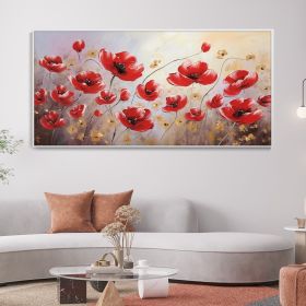 Hand Painted Abstract Red Flower Oil Painting Blooming Flower Texture Wall Art Beautiful Plants Elegant Home Decor Romantic Birthday Gift (style: 01, size: 60x120cm)