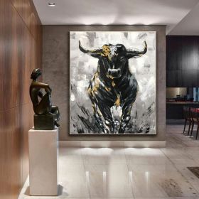 Large Abstract Bull Oil Painting Original Wall Street Bull Wall Art  Modern Black and White Bull Painting Oversized Painting Abstract (style: 01, size: 50X70cm)