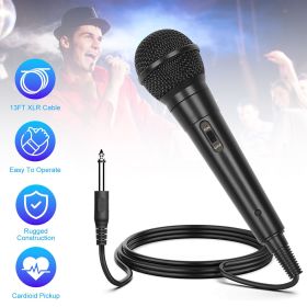Handheld Wired Microphone Cardioid Dynamic Vocal Mic with On/Off Switch 13ft Cable 6.35 mm Jack for Speaker Karaoke Ampilifier Mixer Professional (Color: Black)