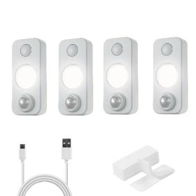 4 PCS Of High-quality Motion-sensing Lights, Wall Lights, Equipped With USB Charging Cables And Accessories, Suitable For Cabinets, Wardrobes, Bo (Option: White)